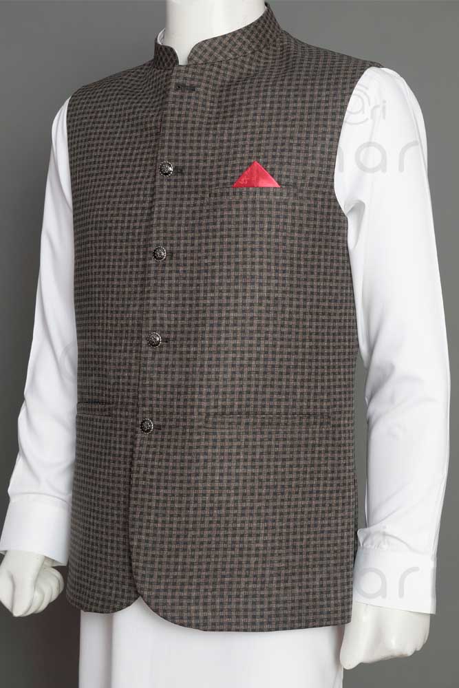 Grey Brown Men Waistcoat