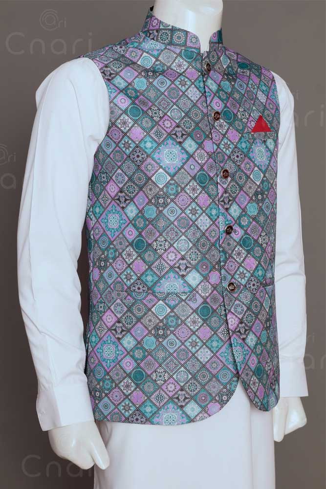 Cyan Ajrak Men Waistcoat