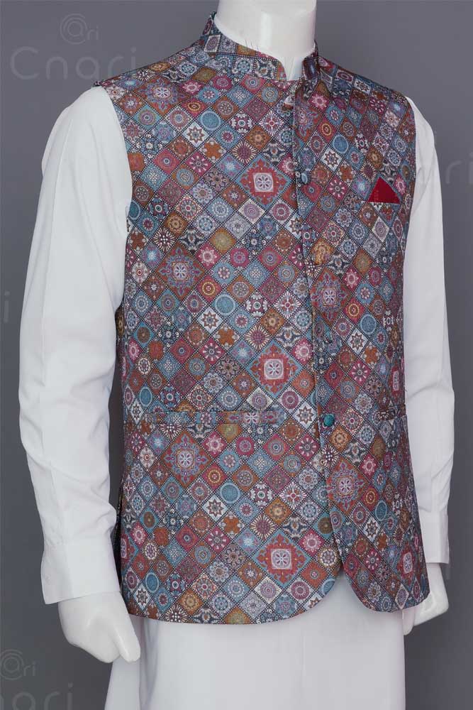 Purple Ajrak Men Waistcoat