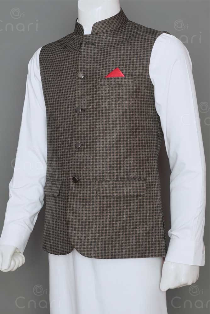 Check Black Men Waistcoat