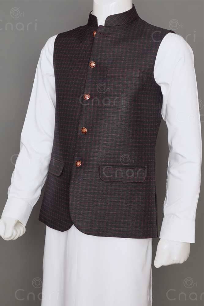 Plum Check Men Waistcoat