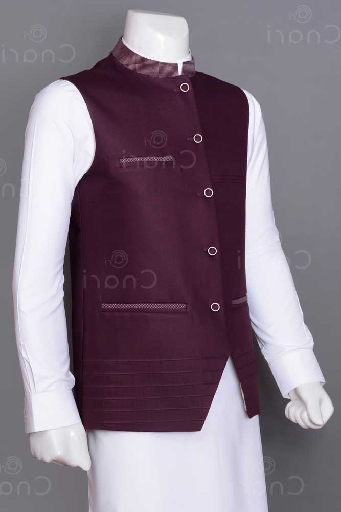 V Shape Plum Piping Men Waistcoat