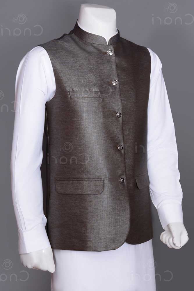 Grey Textured Men Waistcoat